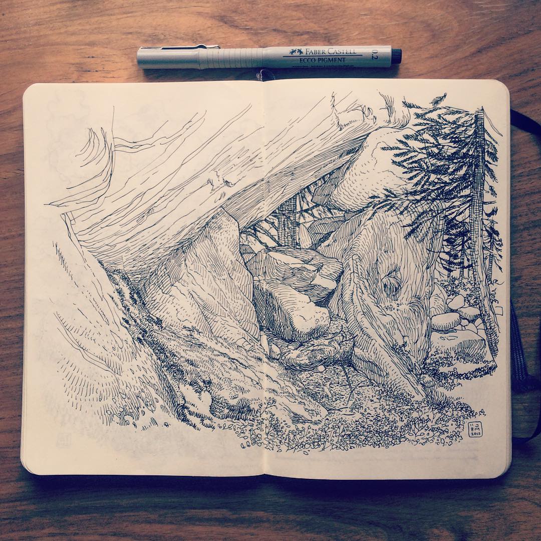 1080x1080 Drawing Rocks In The Swiss Mountains. Sketchessketchbooks