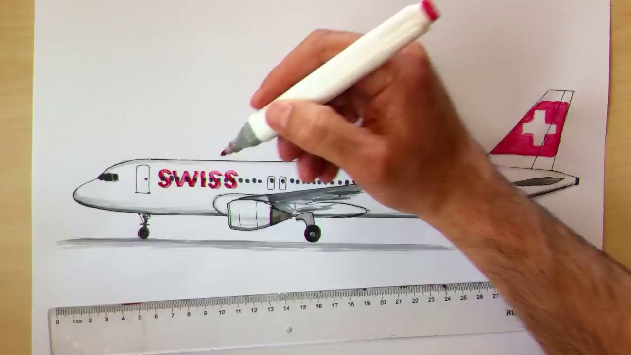 1280x720 Swiss Air,a320, Drawing Timelapse