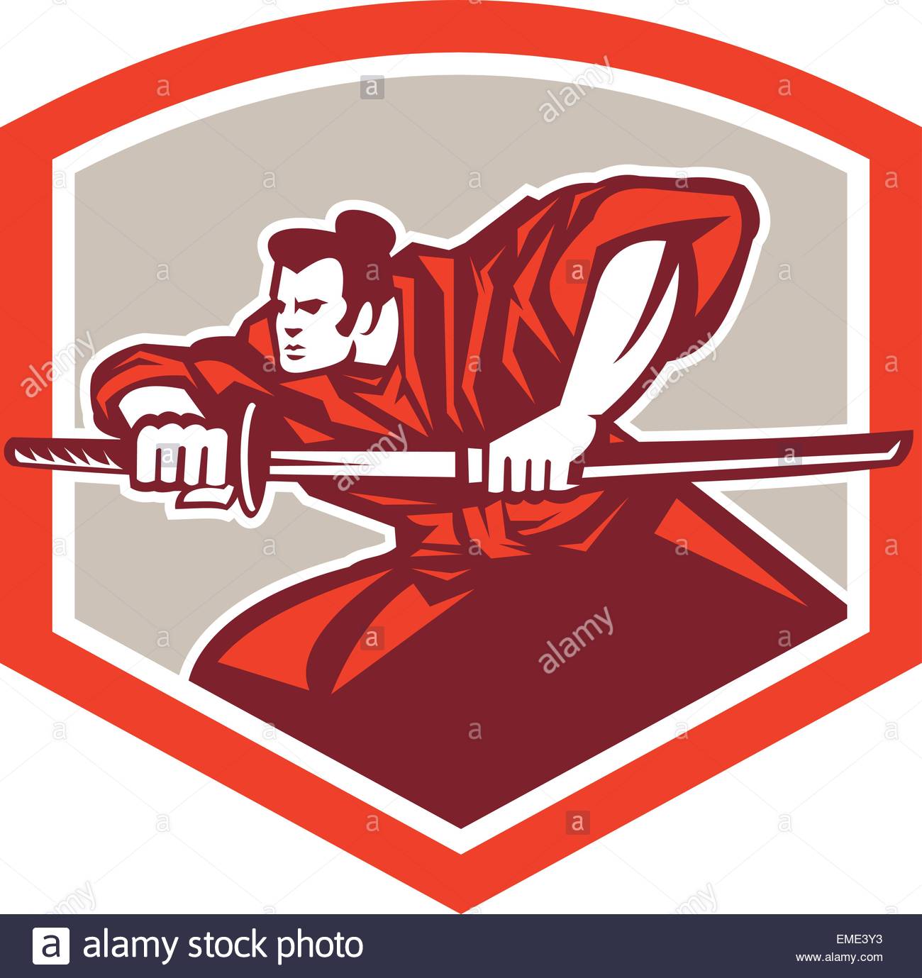 1300x1379 Samurai Warrior Drawing Katana Sword Shield Stock Vector Art