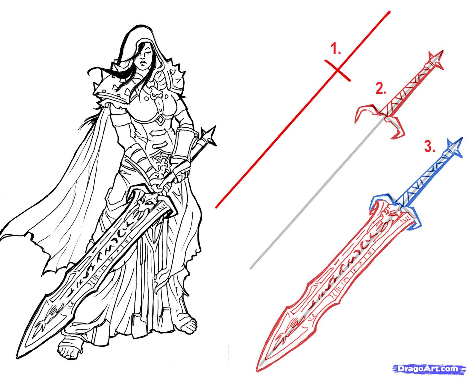 1500x1210 Drawing Swords Tutorial How To Draw Blades, Draw Swords Step 2