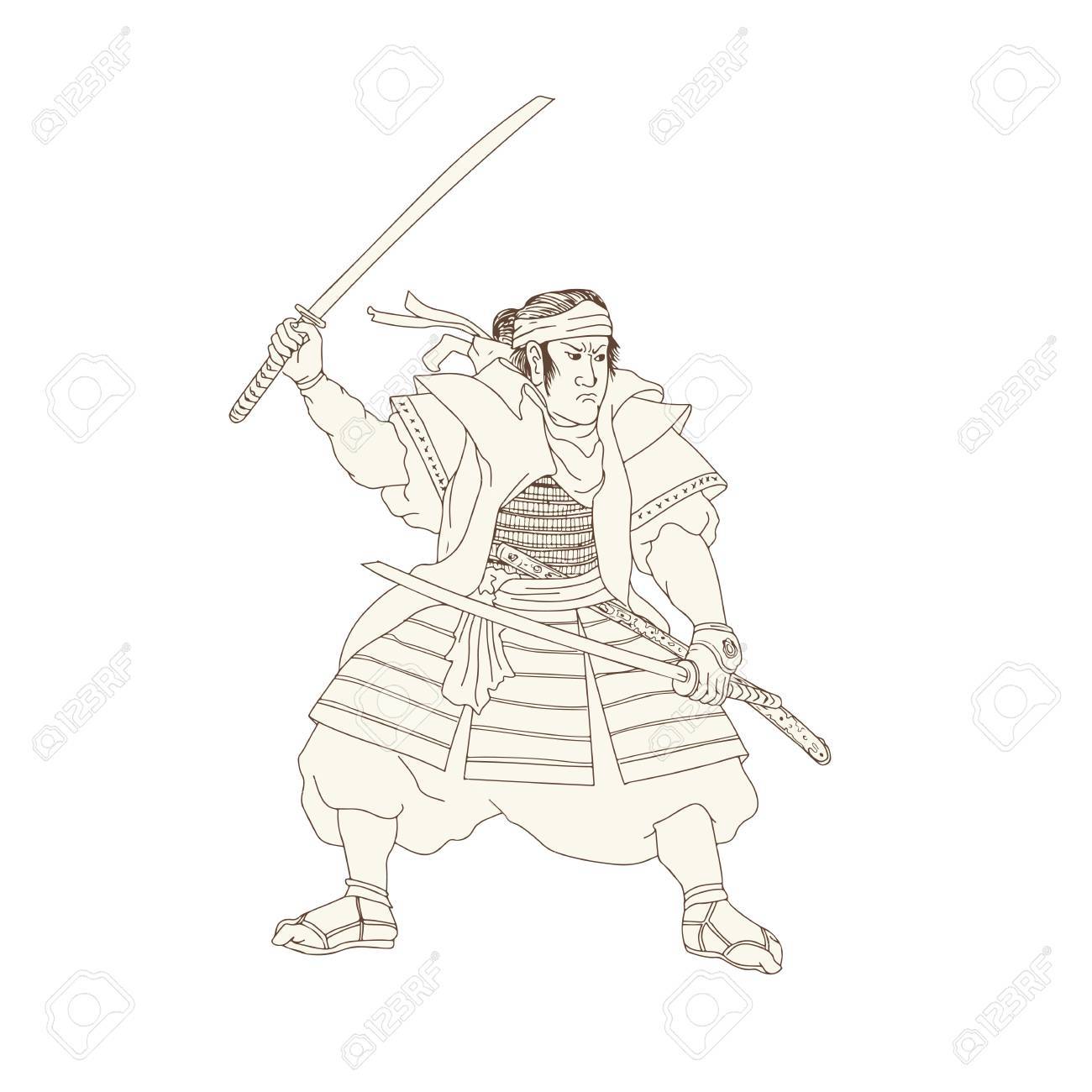 1300x1300 Woodblock Drawing Sketch Style Illustration Of Samurai Warrior