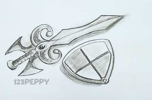 500x330 How To Draw A Medieval Sword And Shield Drawing Tutorials