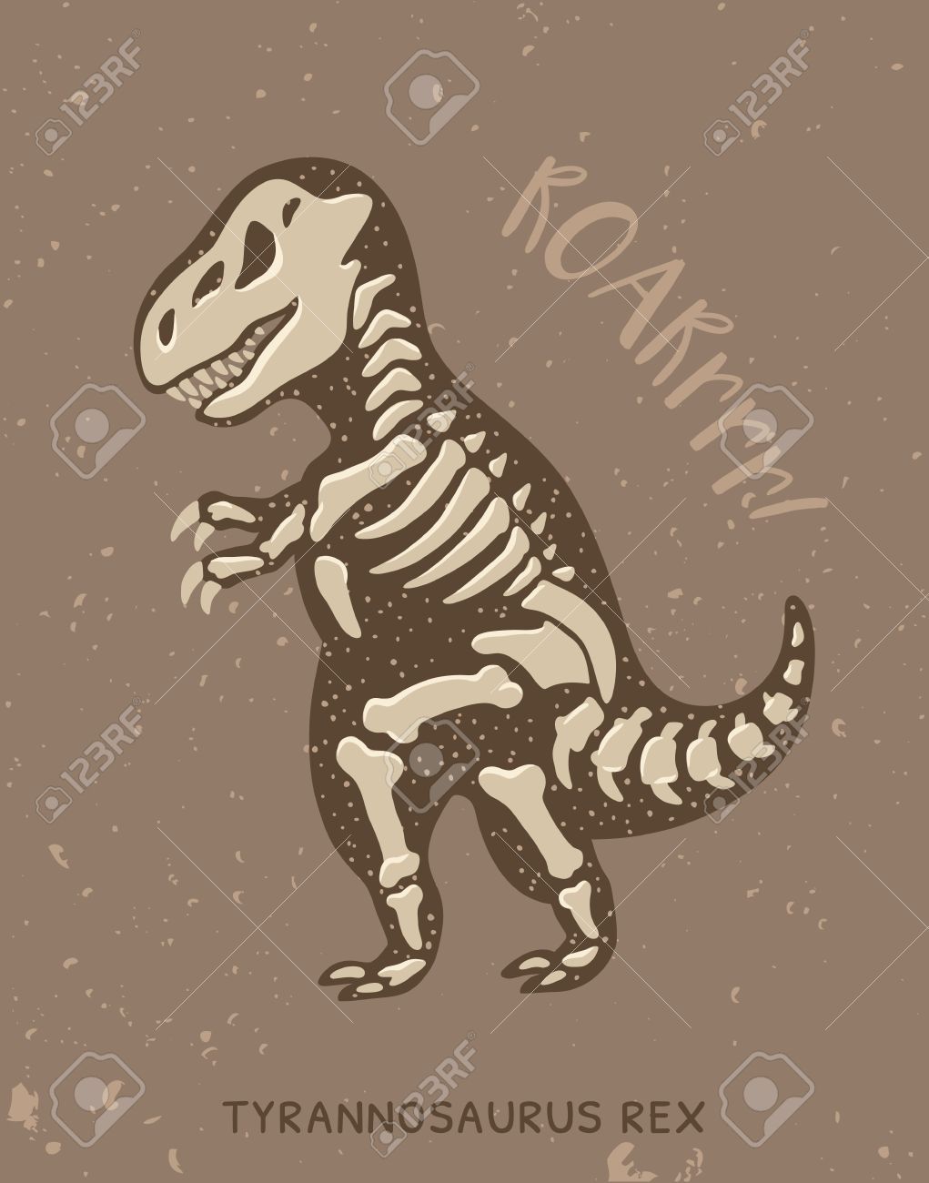 1021x1300 Cartoon Card With A Tyrannosaurus Rex Skeleton And Text Roar
