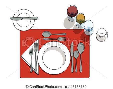 450x353 Table Setting Diagram With Eating Utensils, Cups, Placemat Vectors