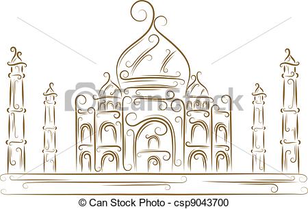 450x306 Sketch Of The Taj Mahal Golden Brush Vector Clipart