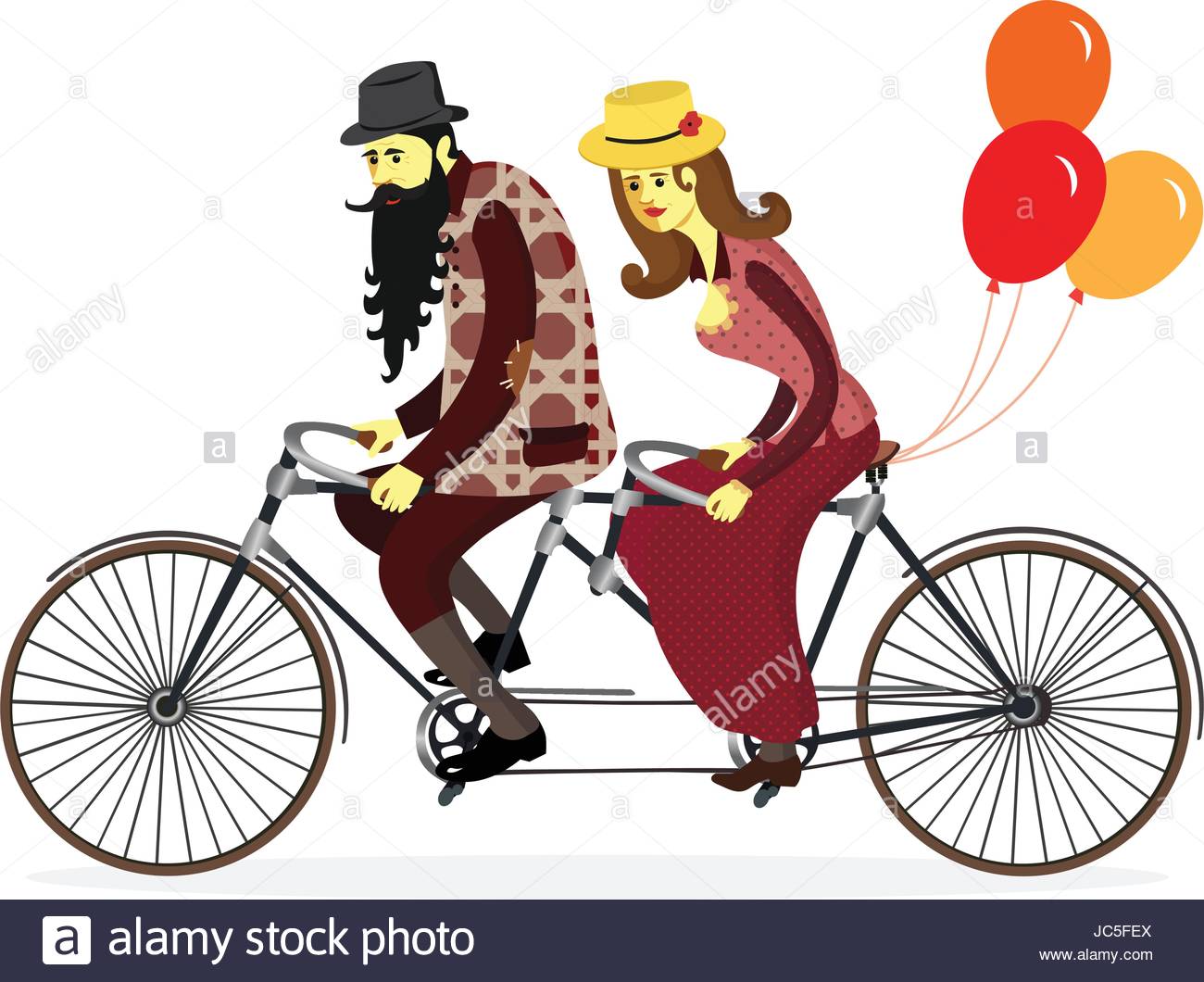 1300x1060 Couple Of Cyclists On Tandem Bicycle With Balloons.vector Stock