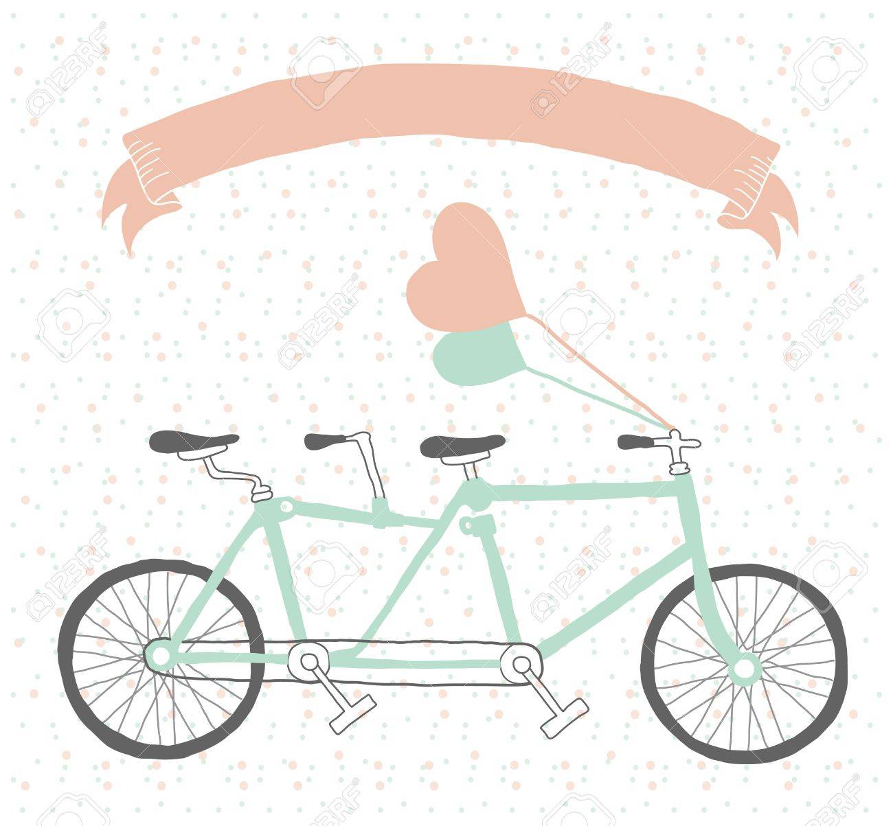 1300x1203 Hand Drawn Tandem Bicycle Vintage Style With Balloons Royalty Free