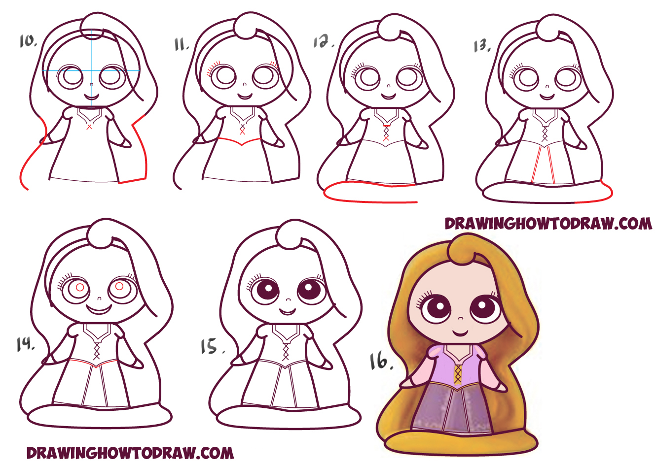 1330x942 How To Draw Kawaii Chibi Rapunzel From Disney's Tangled In Easy