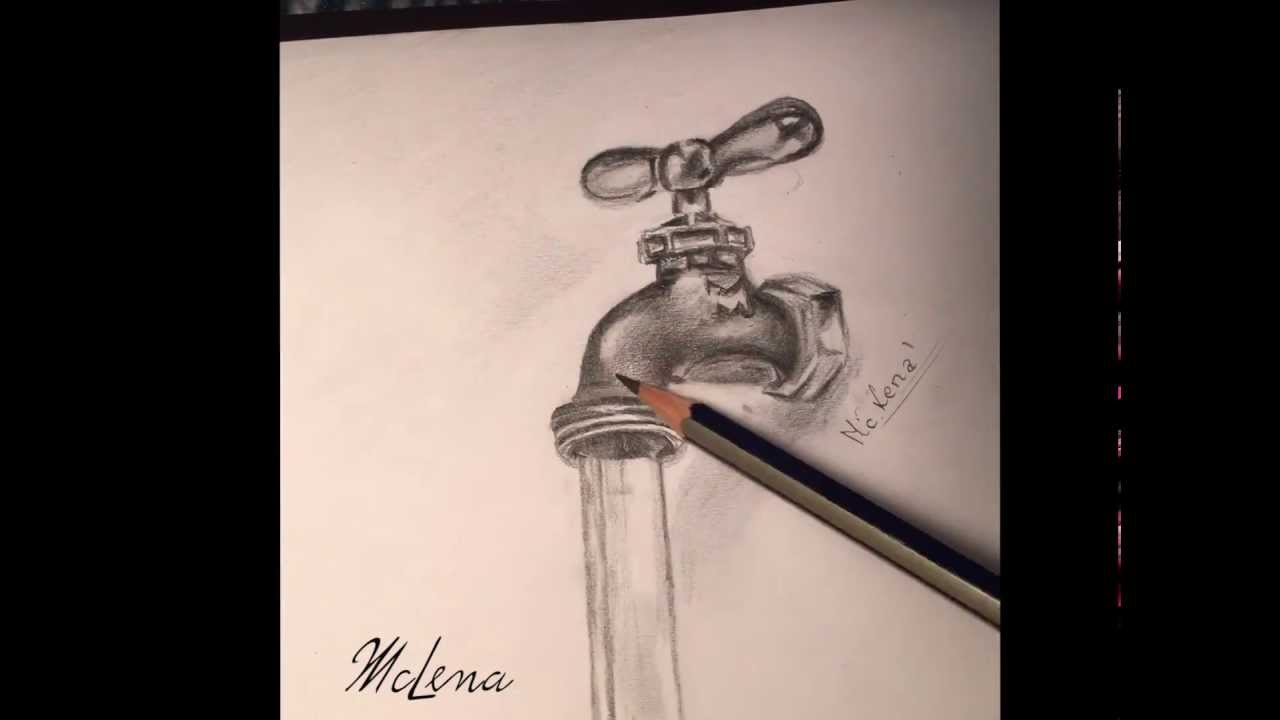 1280x720 Realistic Drawing.faucet.kran.3d Rysowanie Time Laps, Calligraphy
