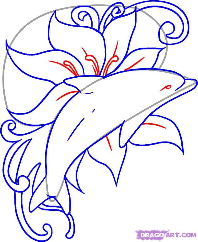 631x773 How To Draw A Seahorse How To Draw A Dolphin Tattoo Step 6.jpg