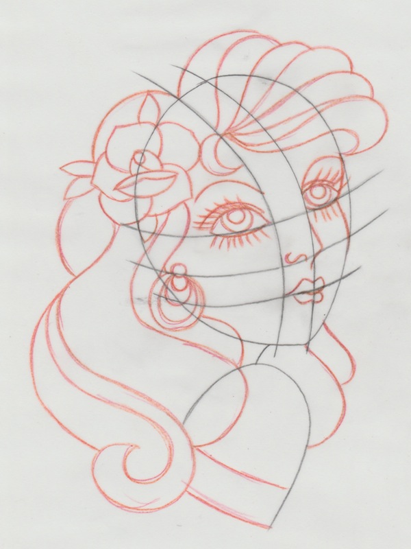 600x800 How To Draw A Vintage Pin Up Portrait Tattoo Illustration