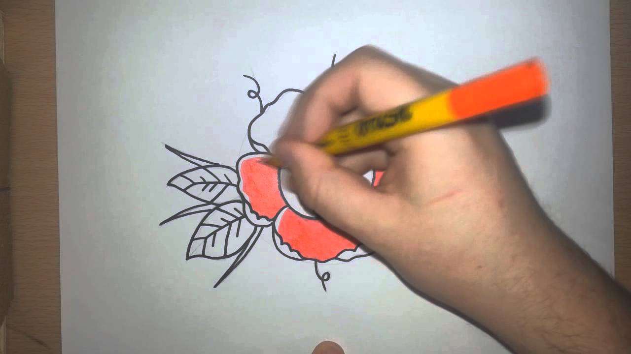 1280x720 Drawing A Traditional Style Rose Tattoo