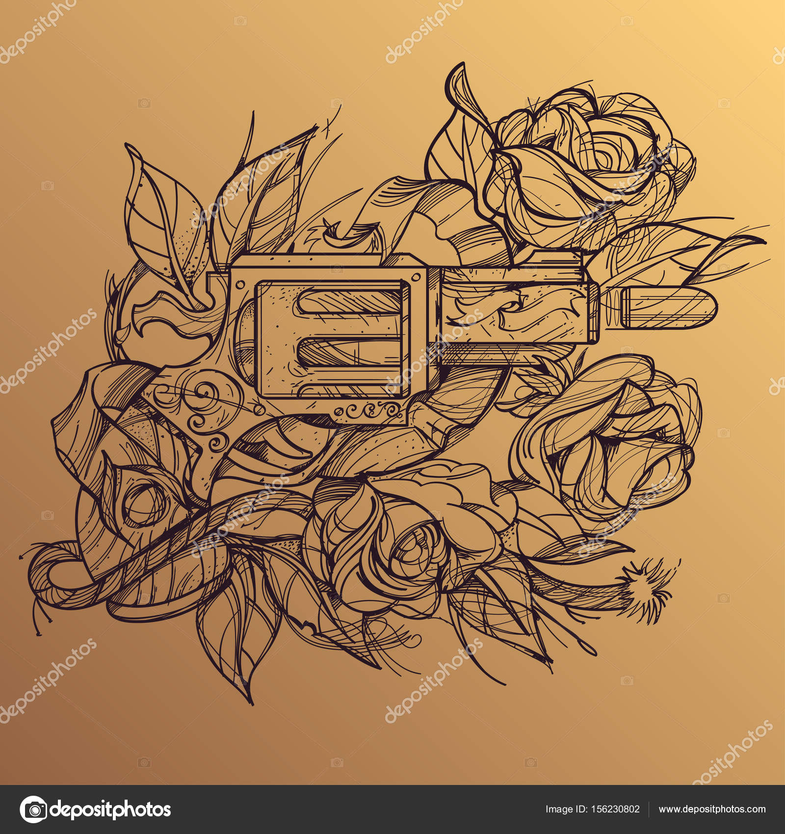 1600x1700 Gun And Roses Tattoo Stock Vector Filkusto