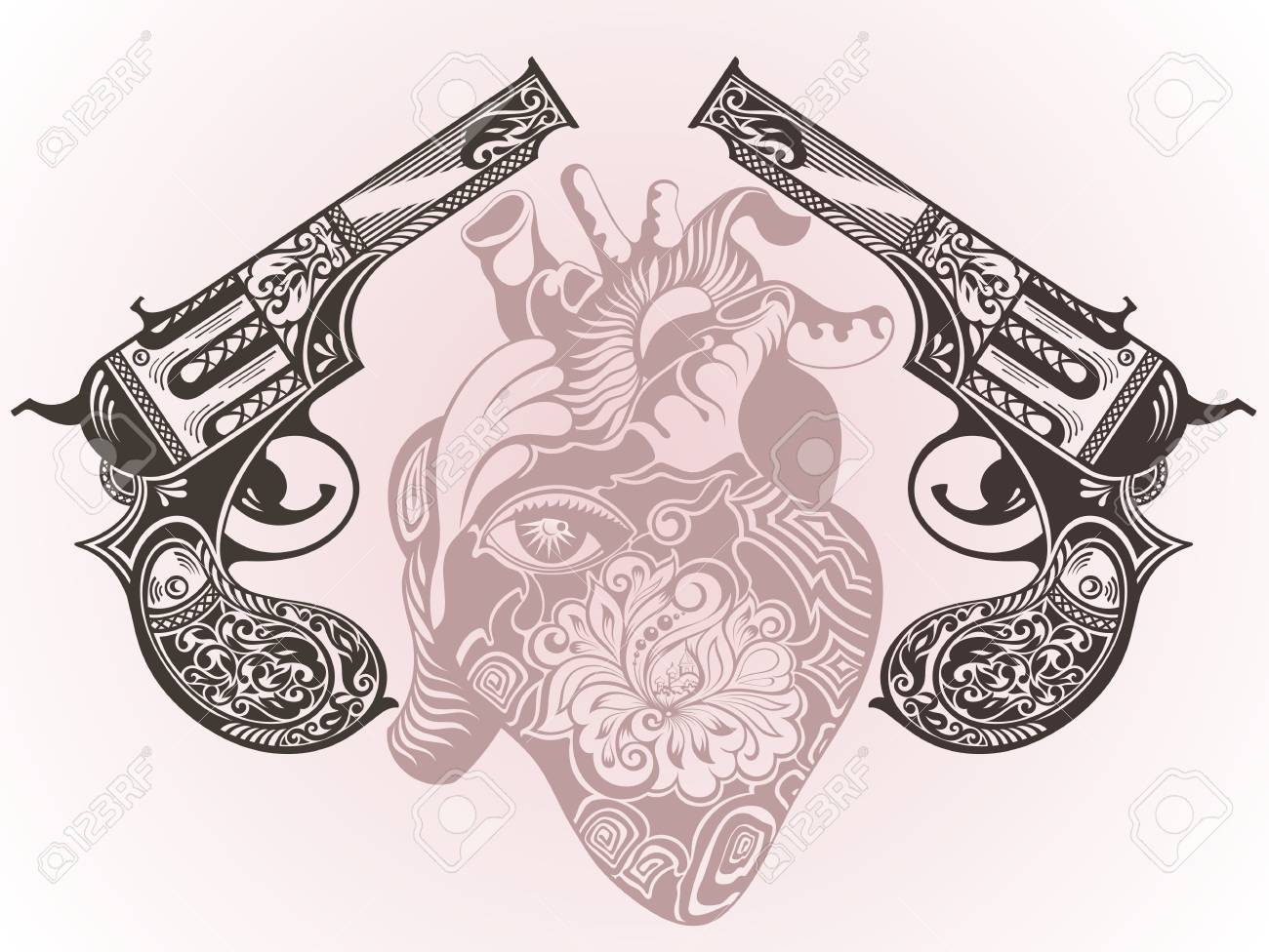 1300x976 Tattoo Guns With Heart Royalty Free Cliparts, Vectors, And Stock