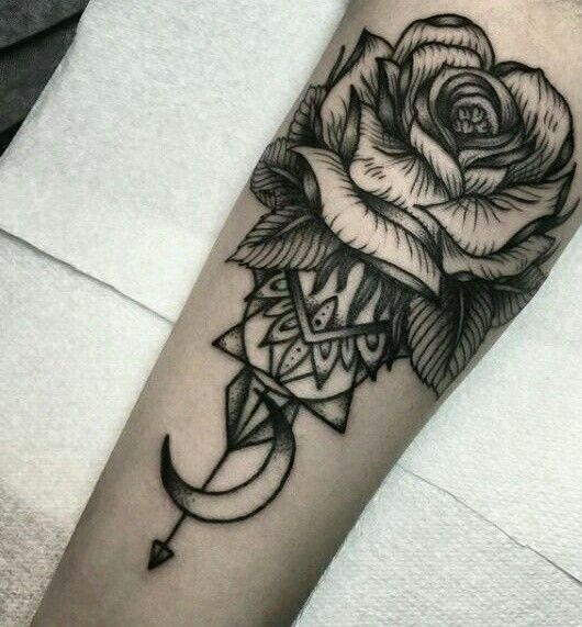 530x571 Love The Rose And Moon Tattoos! Moon, Rose And Tattoo