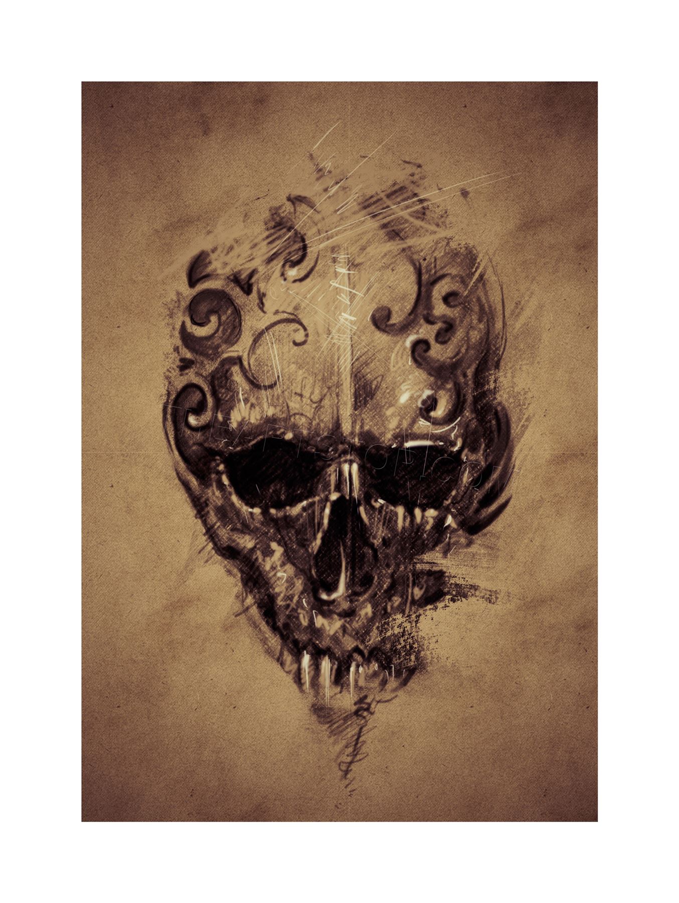 1354x1800 Painting Drawing Tattoo Creepy Skull Gothic Grunge Framed Print