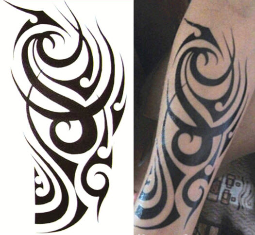 525x484 An Extra Large Temporary Tattoo Sleeve With A Tough Tribal Drawing