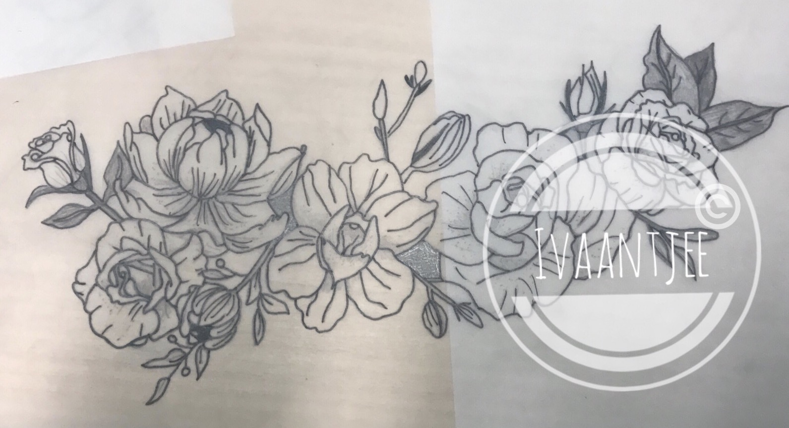 1591x863 Tattoo Design Orchid Rose Peony Drawing Ivaantjee Tattoo