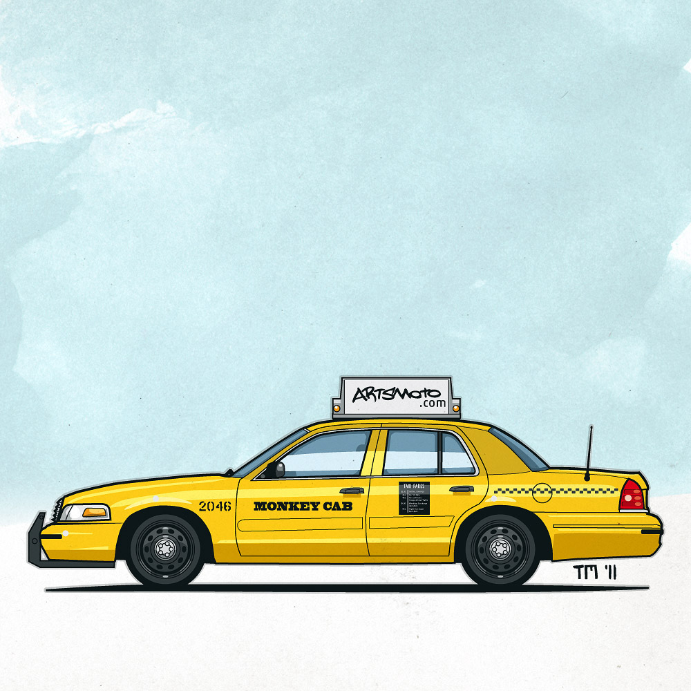 1000x1000 Drawing Ford Crown Victoria Taxi Cab (Yellow)