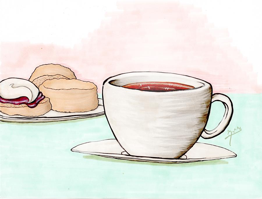 900x684 Scones And Tea Drawing By Kenya Thompson