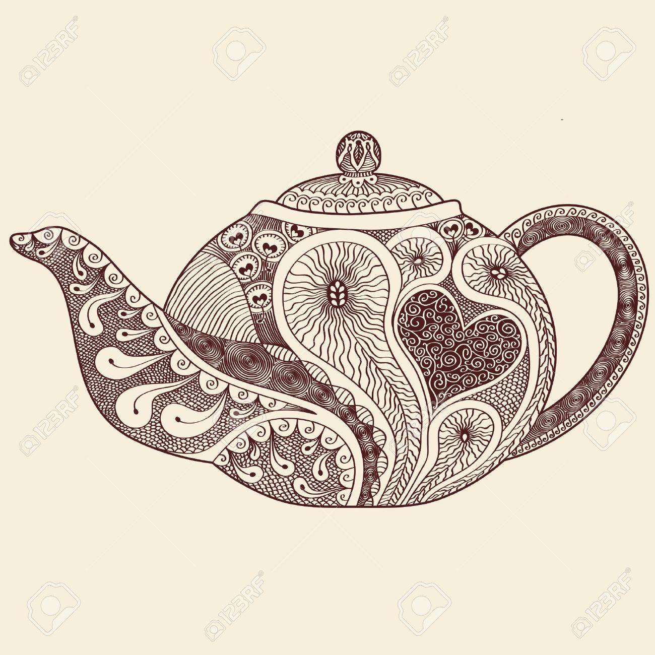 1300x1300 Patterned Teapot Drawing Royalty Free Cliparts, Vectors, And Stock