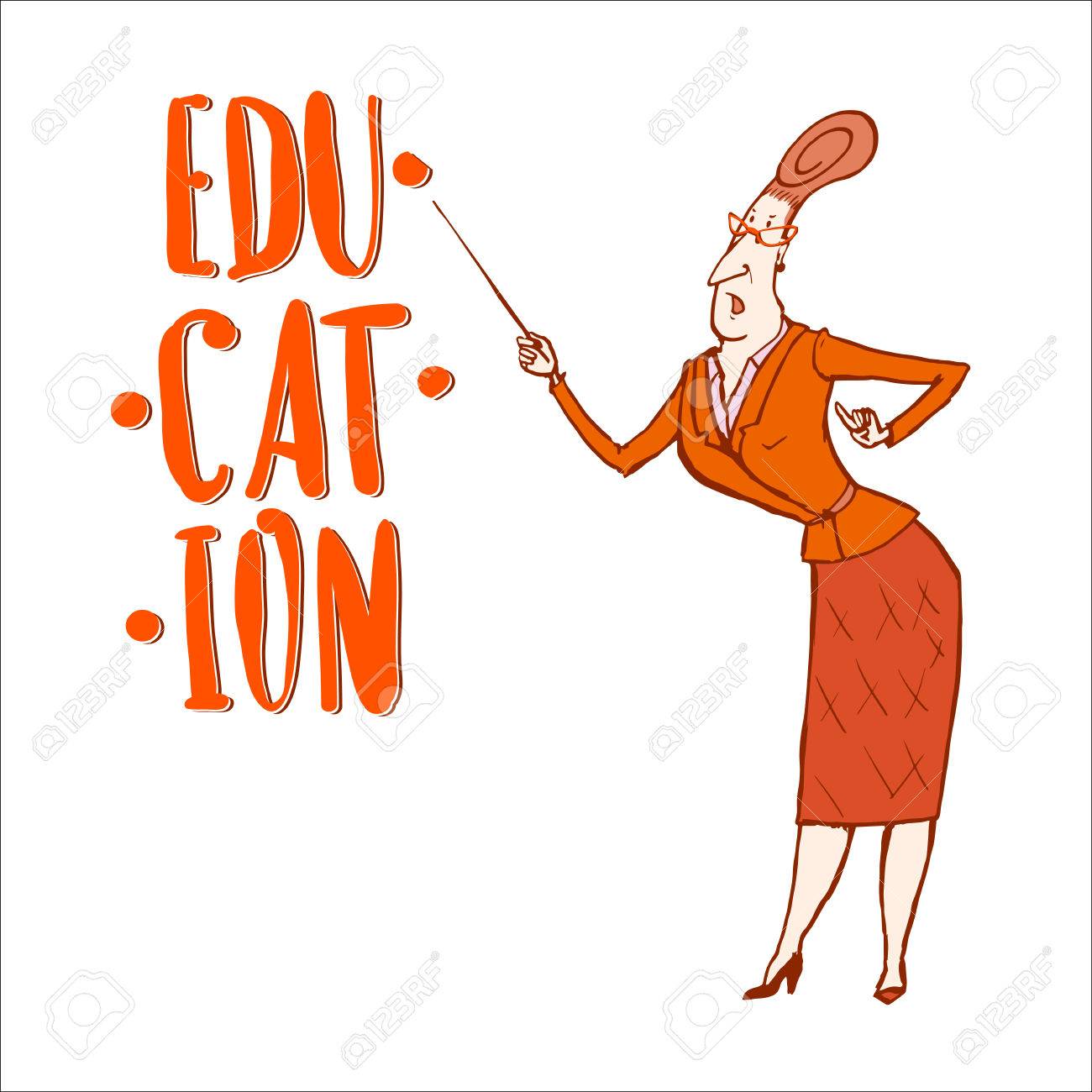 1300x1300 Strict Teacher Colored Vector Sketch. Linear Pen Drawing Vector