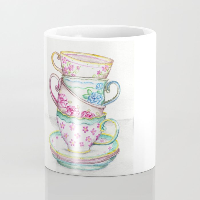 700x700 Tea Cup Art Kitchen Watercolor Painting Drawing Coffee Mug By