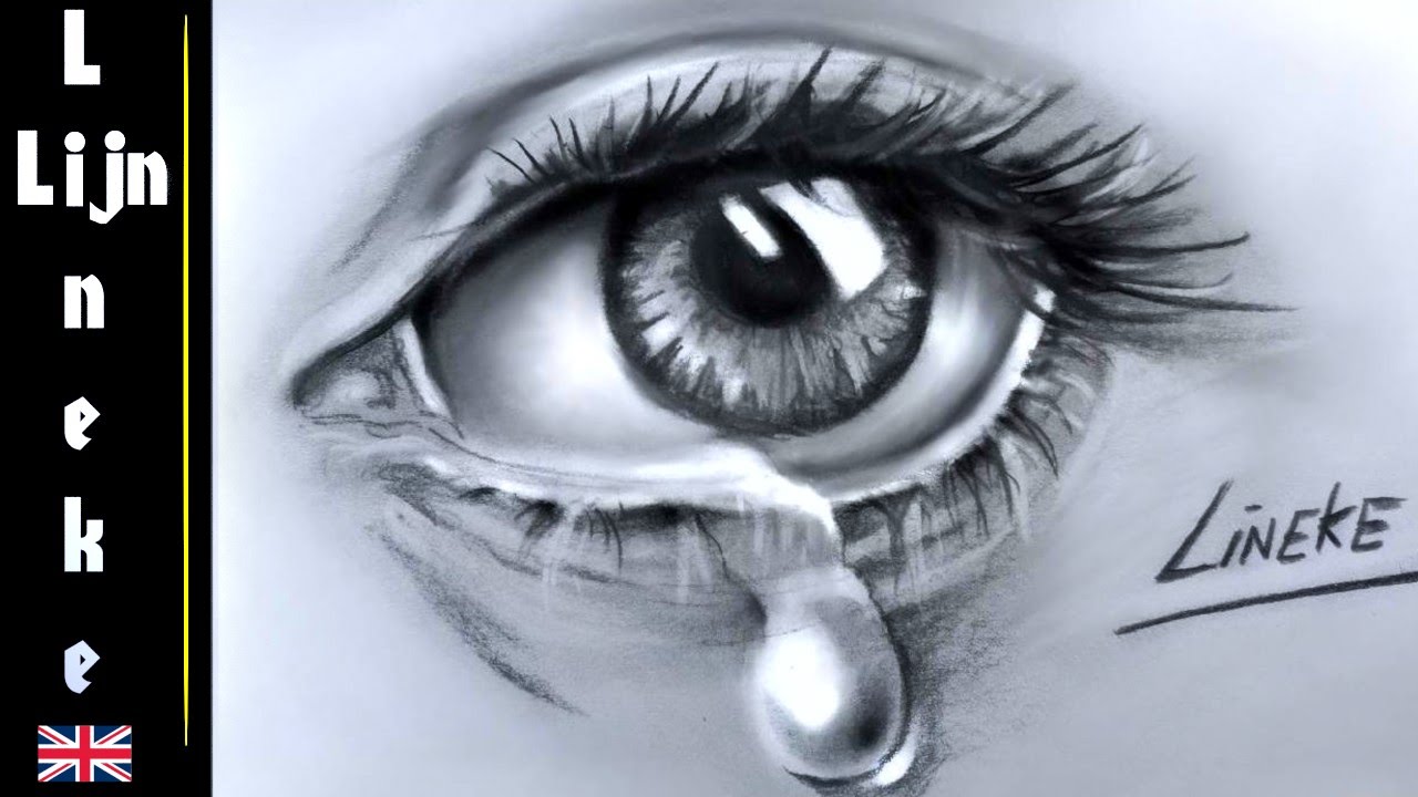 1280x720 Realistic Eye And Teardrop Drawing Charcoal And Pastel Pencil
