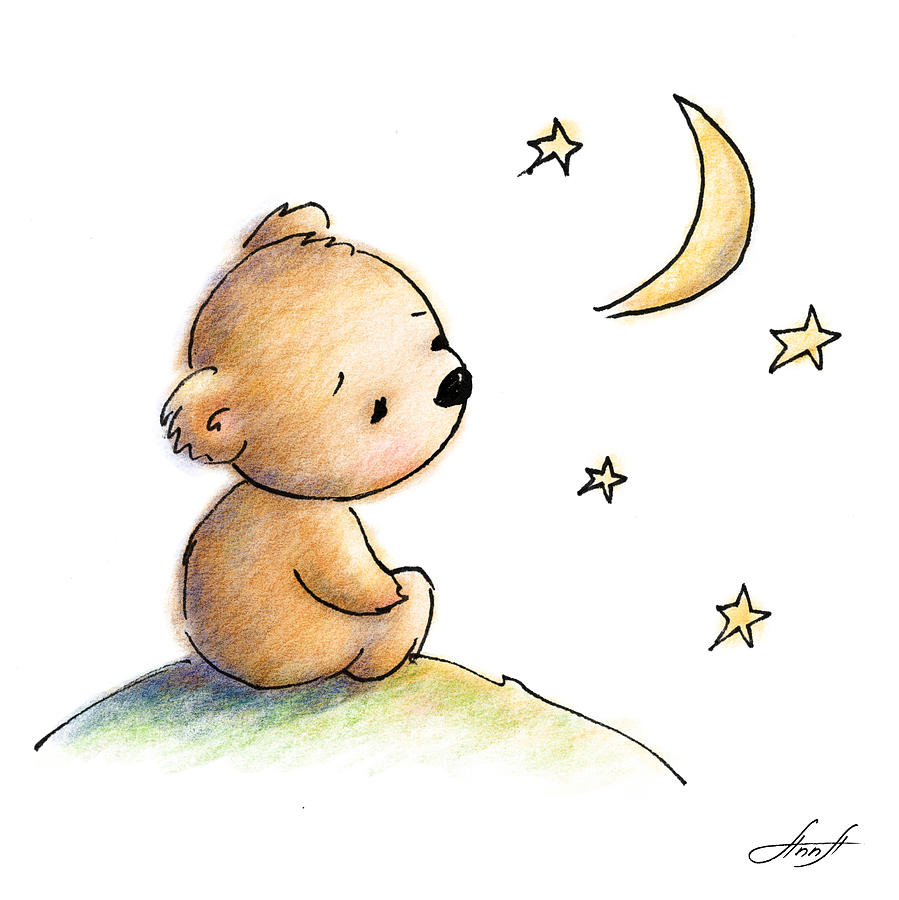 899x900 Drawing Of Cute Teddy Bear Watching The Star Digital Art By Anna