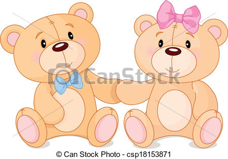 450x314 Two Cute Teddy Bears In Love Vectors Illustration
