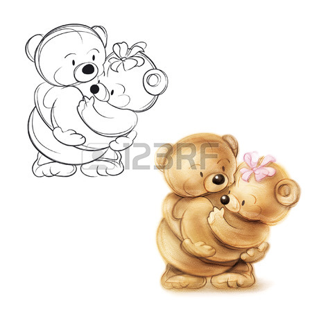 450x450 Teddy Bear Listening To Music. Drawing Bear. Stock Photo, Picture