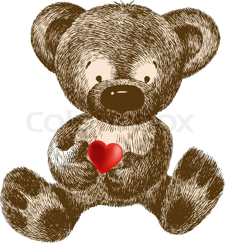 741x800 Teddy Bear With Heart, Hand Drawing. Vector Illustration. Stock