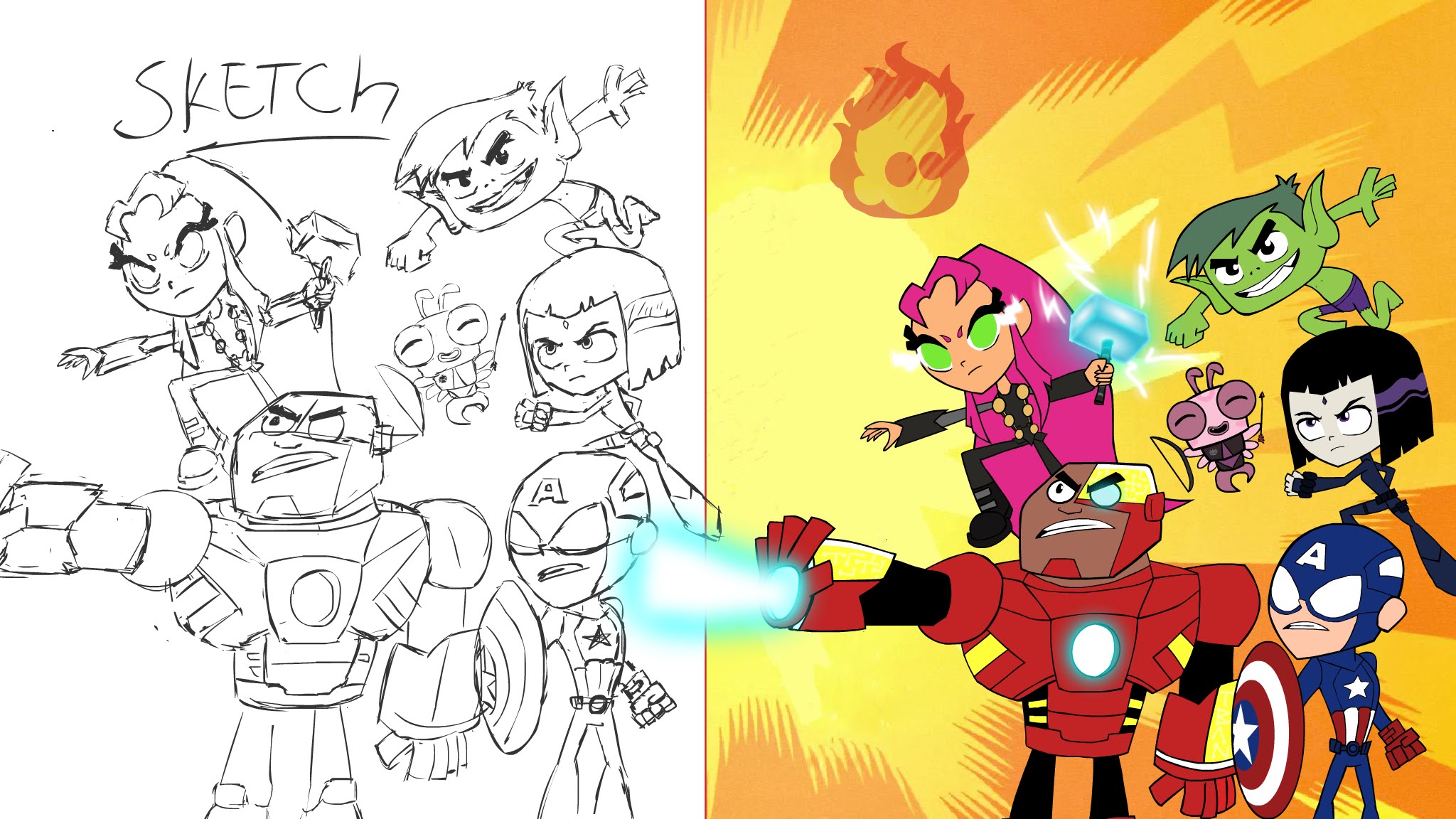 2048x1152 Teen Titans Go As The Avengers (Speed Drawing)