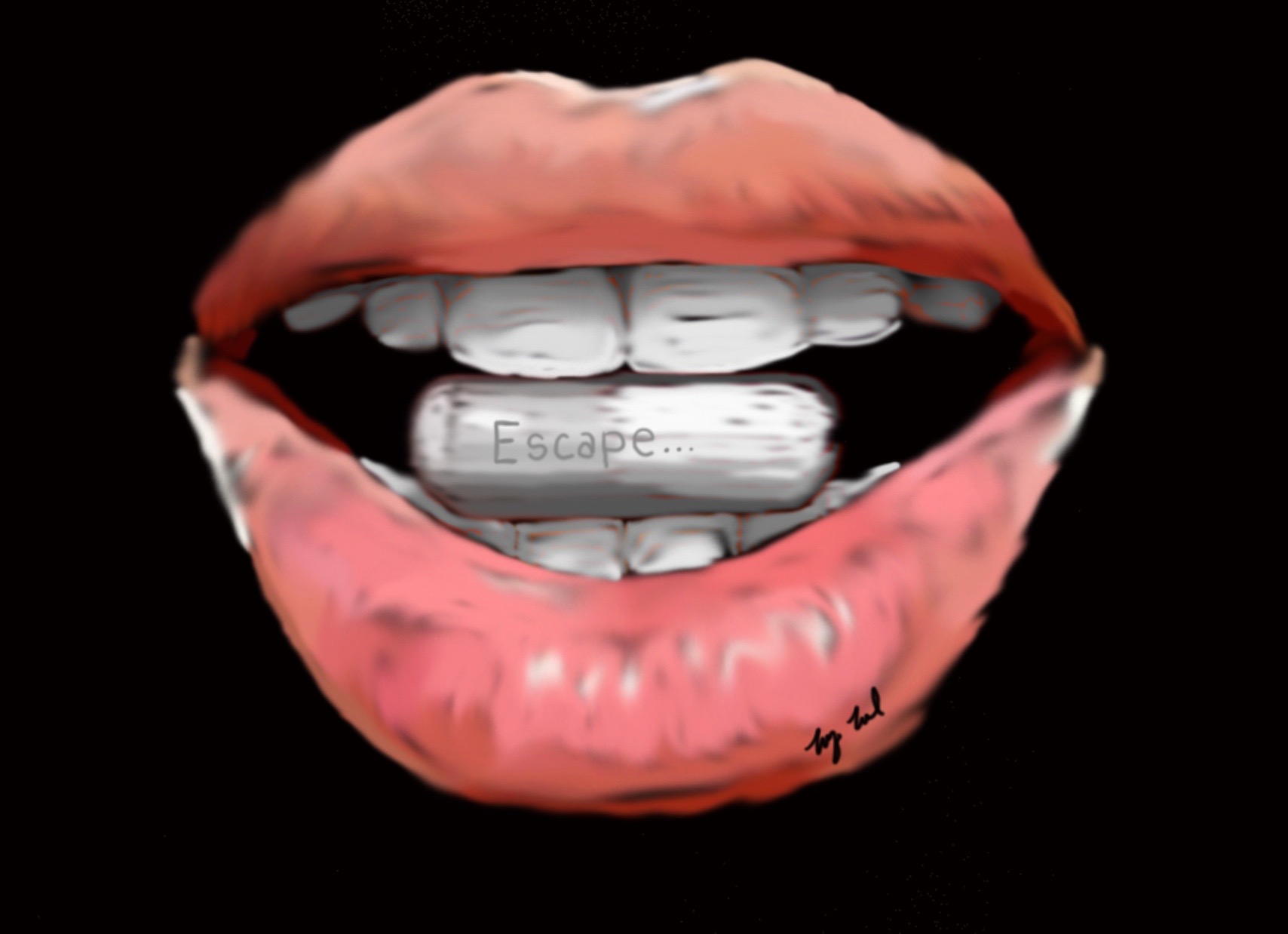 1708x1238 Escape (Photoshop Drawing Of Lips Teeth Mouth And A Pill Saying