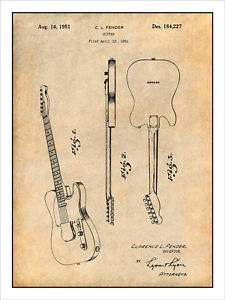 225x300 1951 Fender Telecaster Patent Print Art Drawing Poster 18x24 Ebay