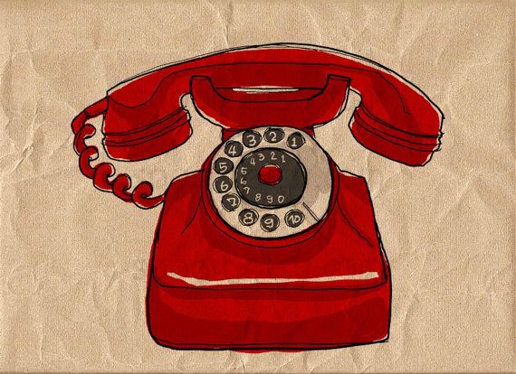 570x414 Old Red Telephone Digital Image Sheet Original Illustrate Drawing