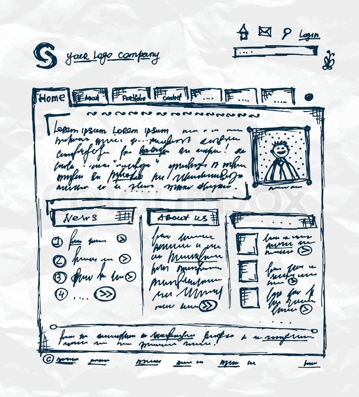 724x800 Hand Drawing Template Of Website On Paper Sheet Stock Vector