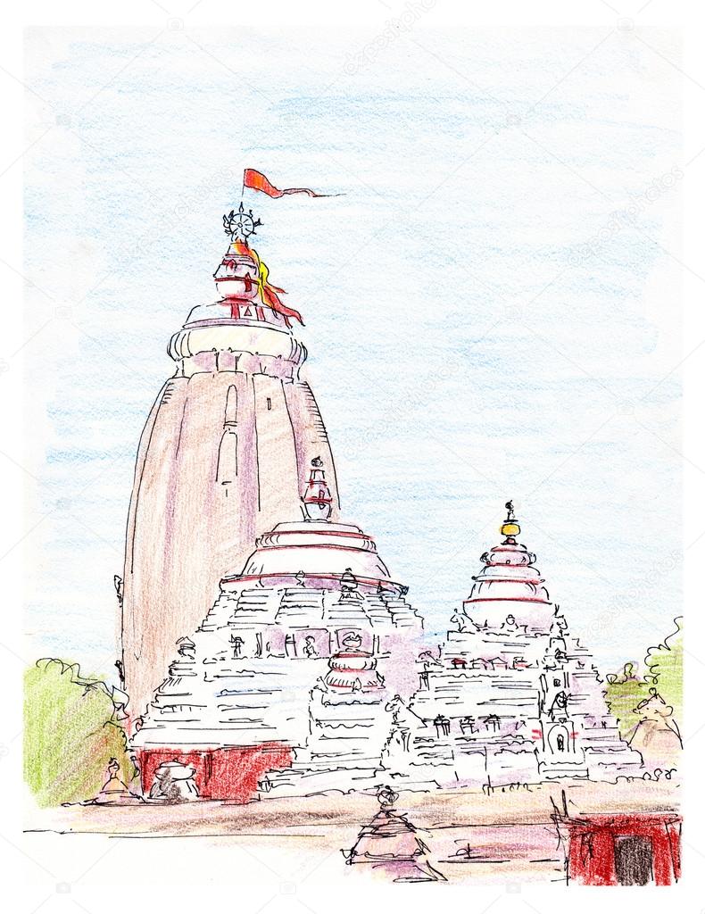 790x1024 Hand Painted Sketch Of Jagannath Indian Temple Stock Photo