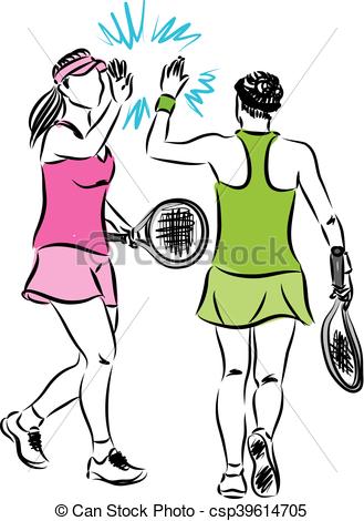 329x470 Tennis Team Women Illustration Vector Clipart