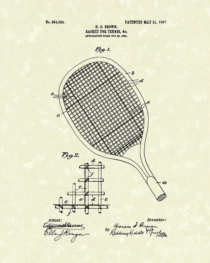 720x900 Tennis Racket 1907 Patent Art Drawing By Prior Art Design