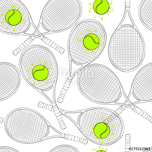 500x500 Illustration Of Seamless Pattern With Tennis, Rackets, Ball. Hand