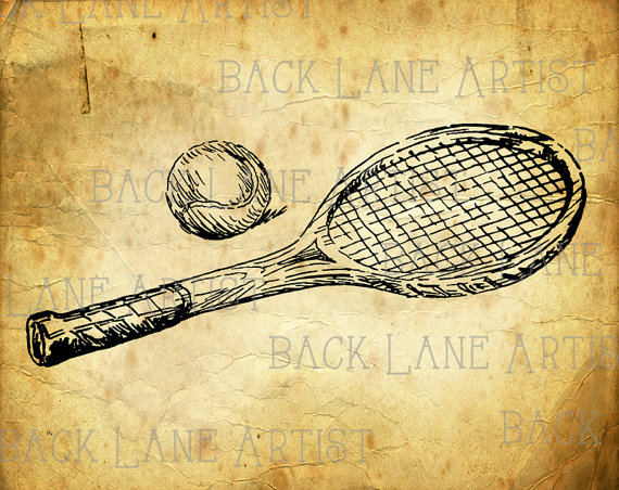 570x452 Tennis Racket Ball Clipart Lineart Illustration Instant Download