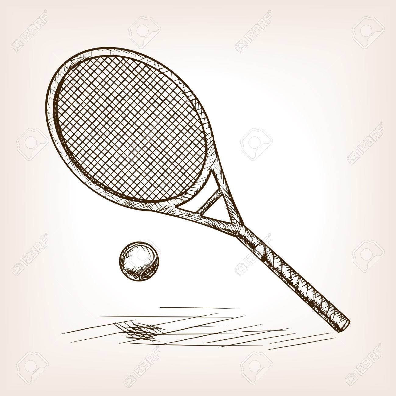 1300x1300 Tennis Racquet And Ball Sketch Style Vector Illustration. Old