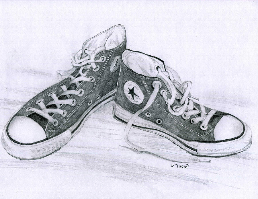 900x694 Sam's Shoes Drawing By Mary Tuomi