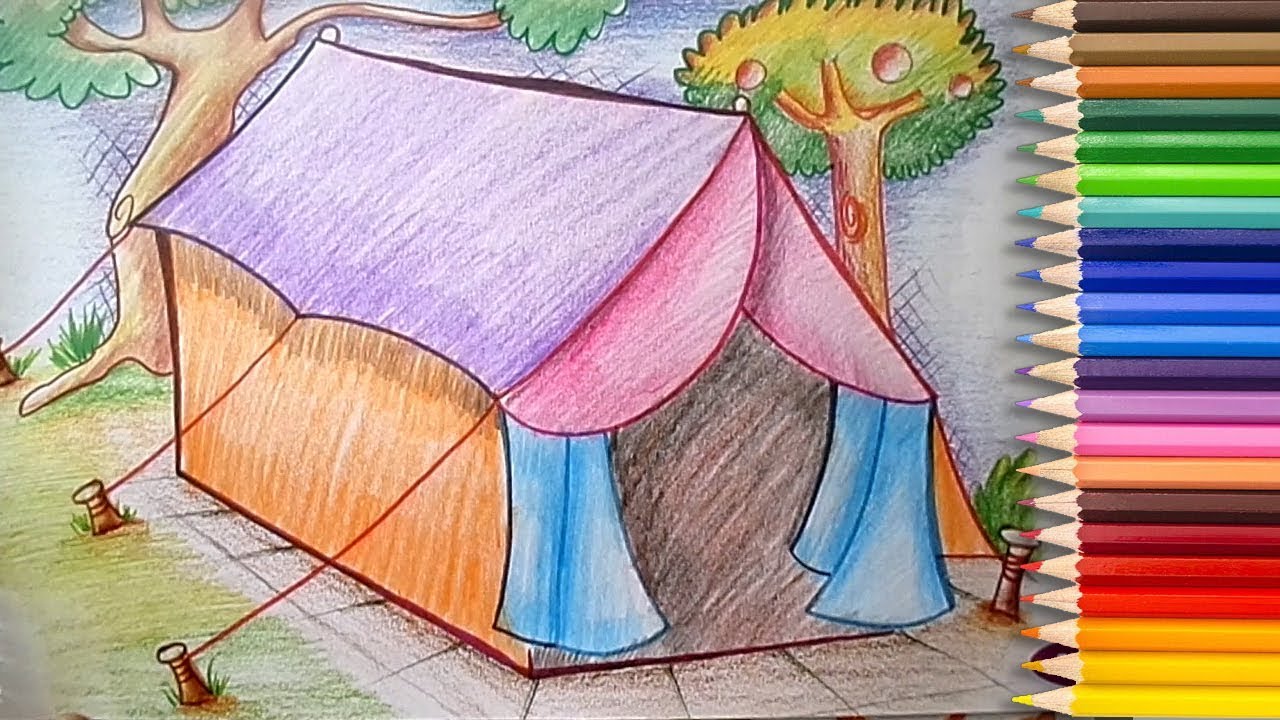 1280x720 How To Draw A Tent House With Pencil Shading For Beginners Learn