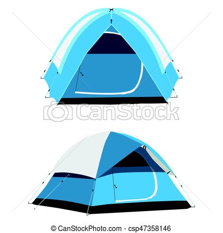 450x470 Camping Tent Vector. Vector Set Of Two Blue Camping Tents Eps