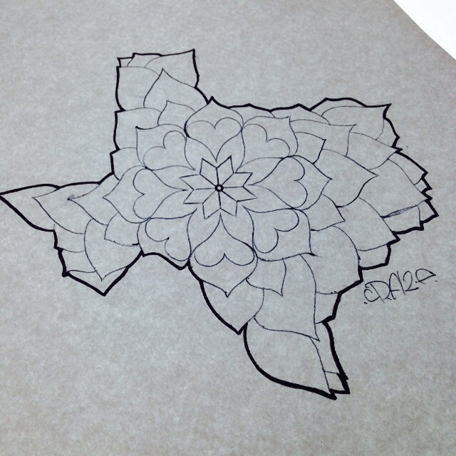 640x640 Texas Mandala Flower Hearts Custom Stencil Drawing For Tattoo By