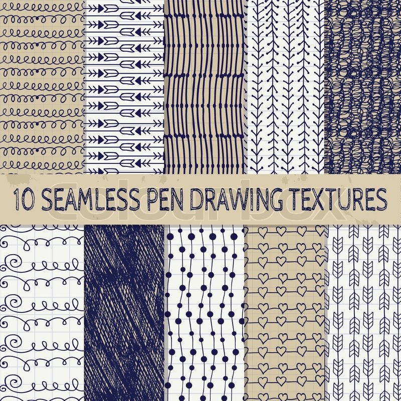 800x800 Set Of Ten Abstract Pen Drawing Seamless Textures With Transparent