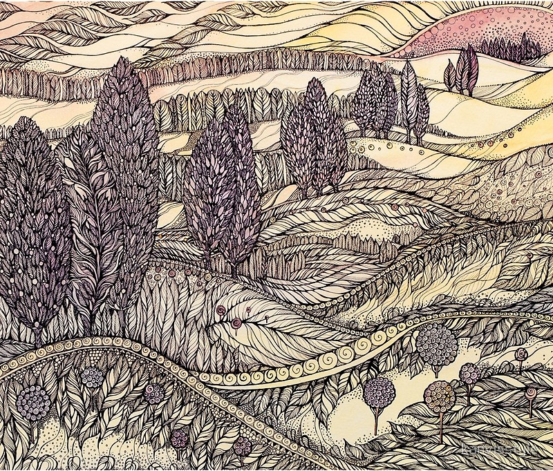 800x682 Sunset In California.hand Draw Ink And Pen, Watercolor,