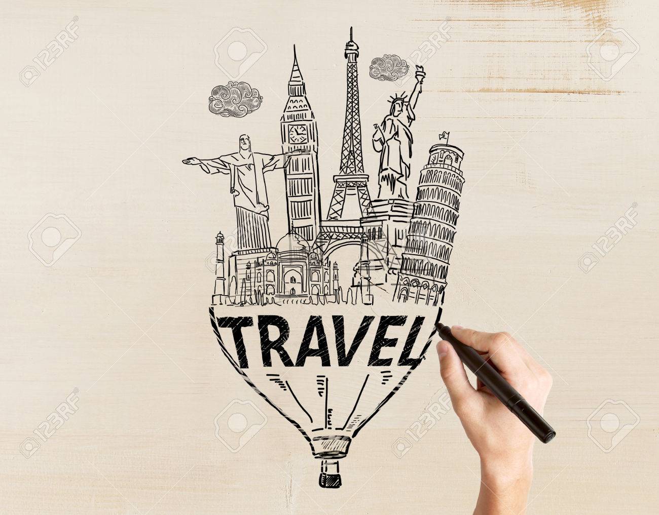 1300x1017 Travel Concept With Male Hand Drawing Sketch On Light Textured
